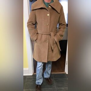 Coach angora blend tan belted trench coat MINT condition size Large
